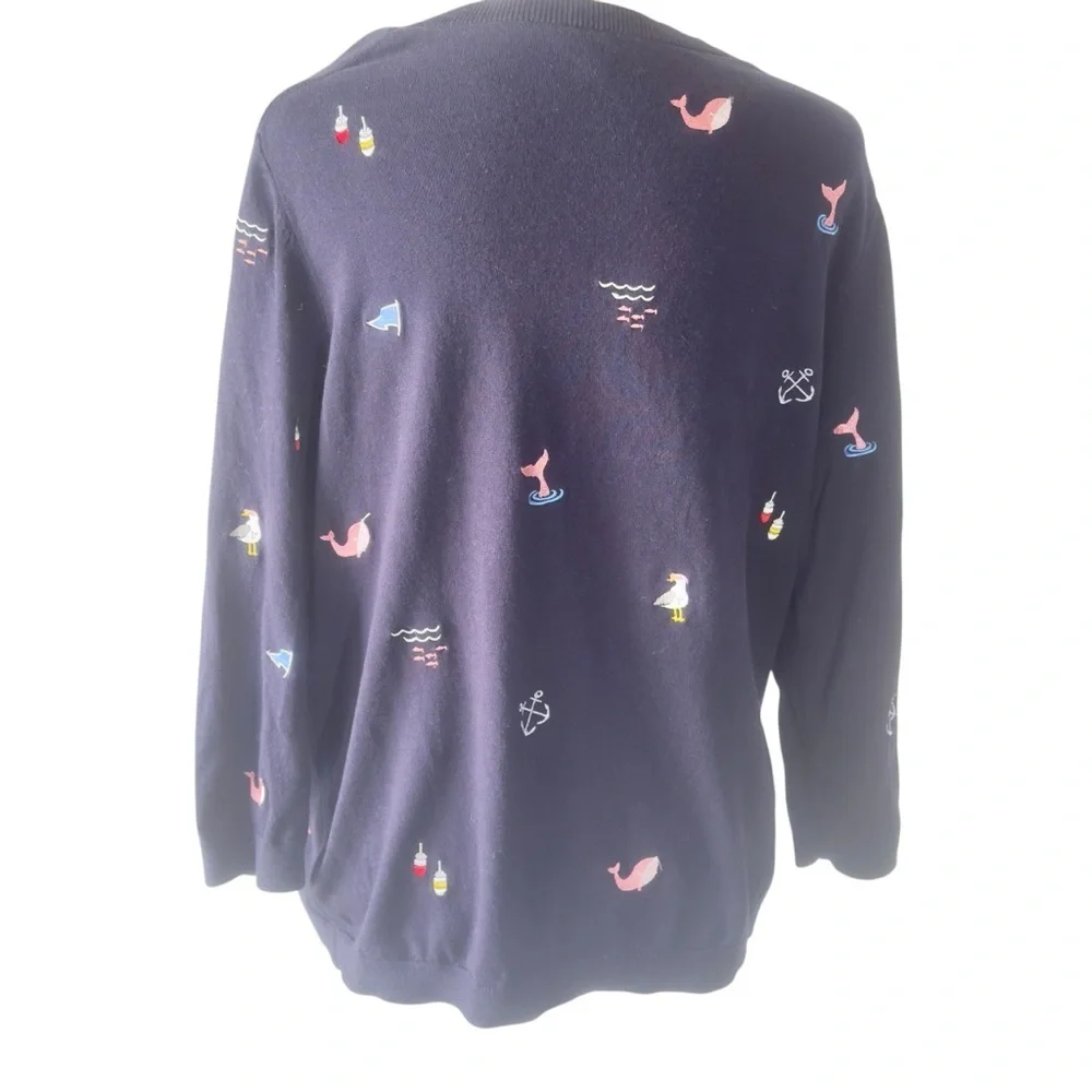 Talbots Three Quarter Sleeve Nautical Embroidered Sweater - Picture 4 of 8